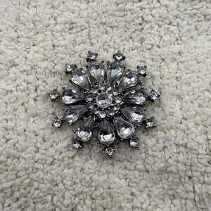 Vintage Silver Tone Rhinestone Snowflake Starburst Brooch Pin